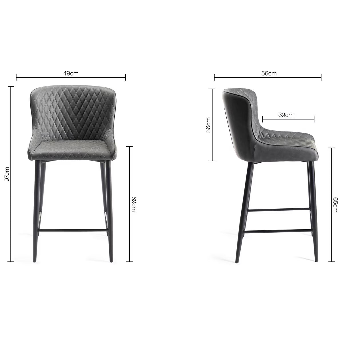 Finch Grey Faux Leather Diamond Stitch Bar Stool, 2 Pack