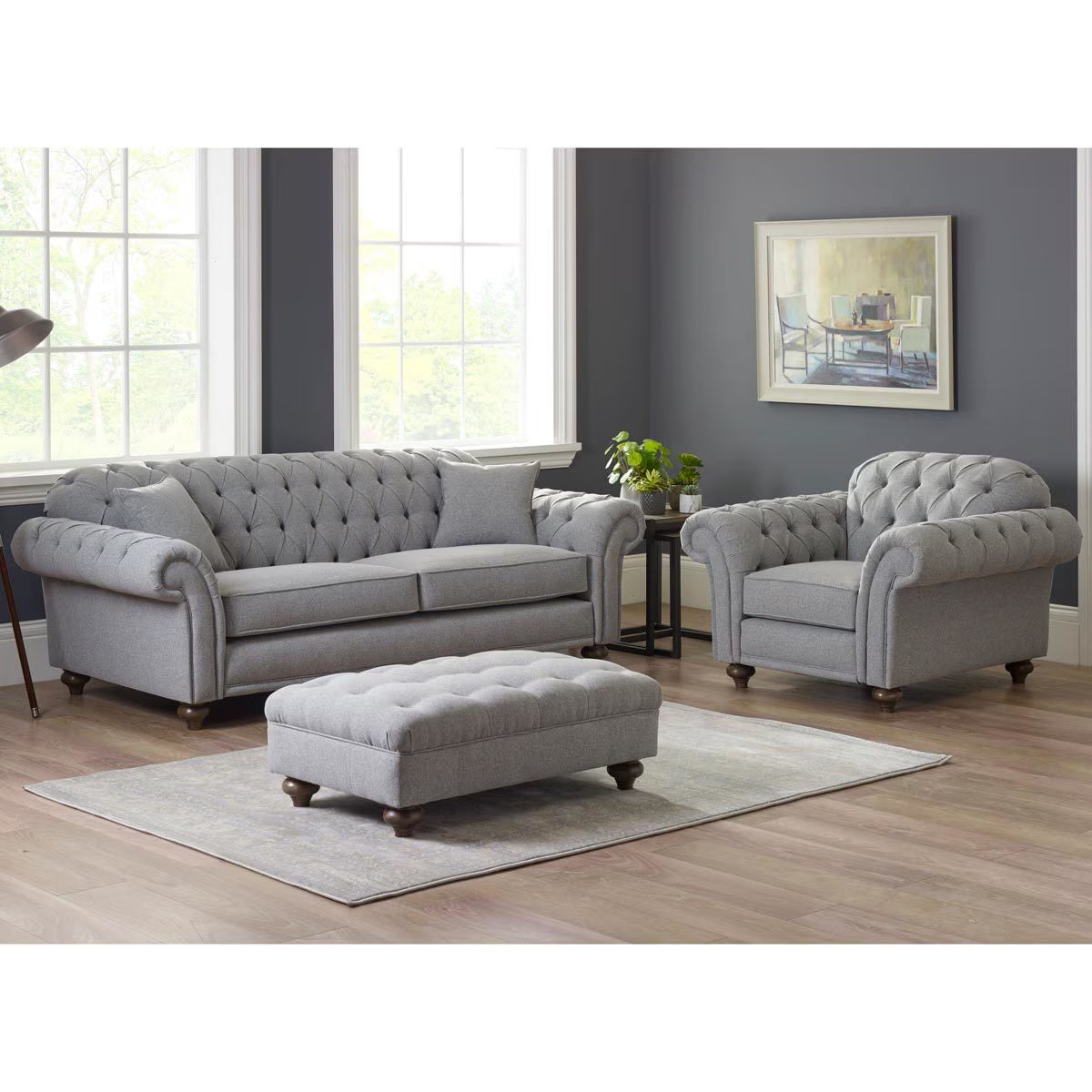 Bordeaux Fabric Footstool, Grey