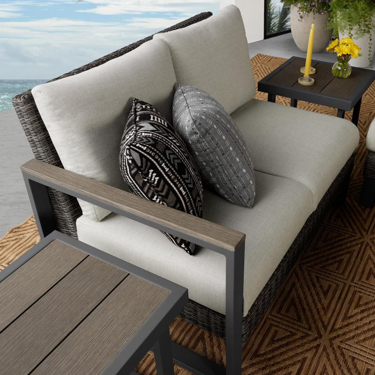 Maricopa 5 Piece Woven Sectional Modular Patio Set + Cover