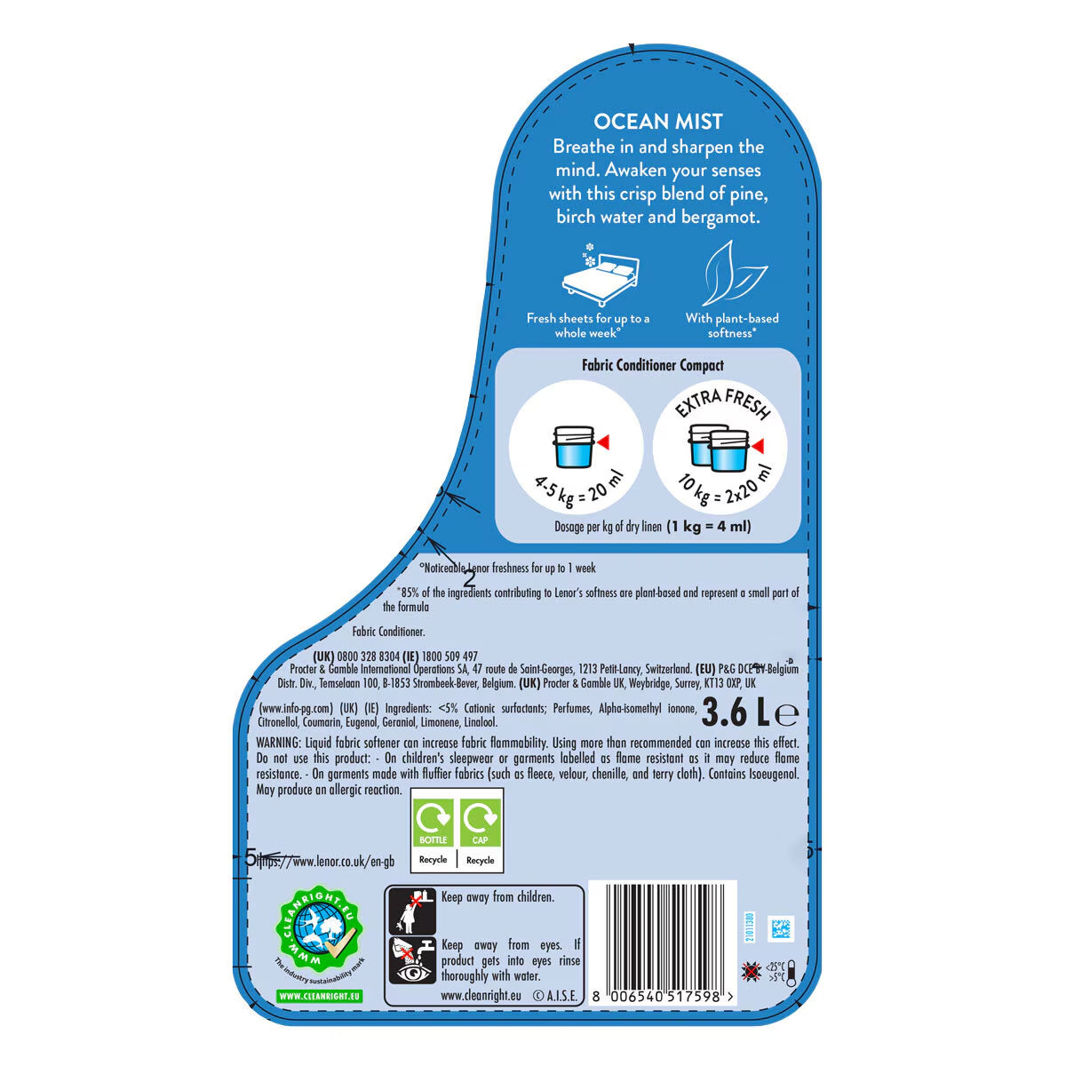 Fabric Conditioner Ocean Mist, 3.6L (180 Wash)