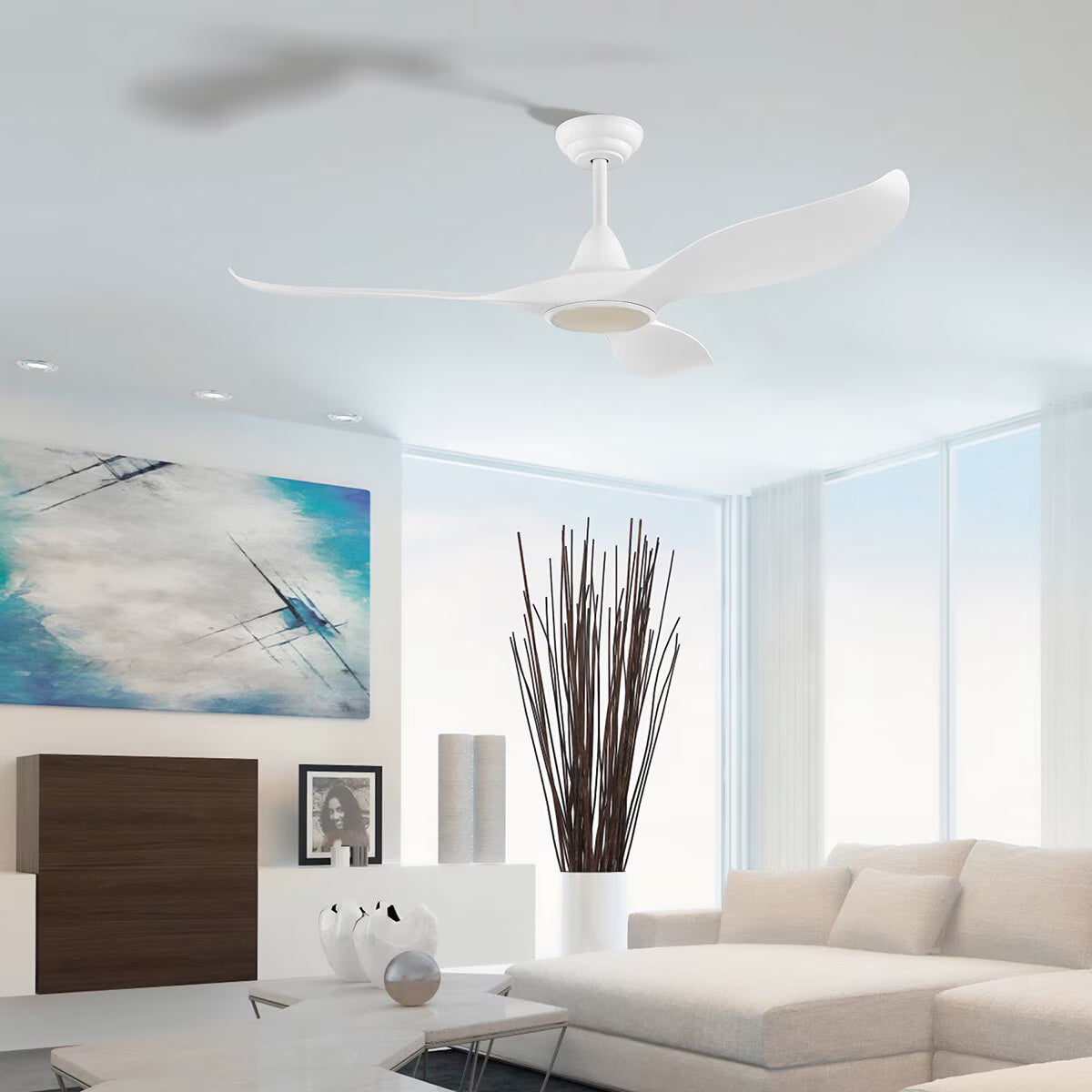 Cirali 3 Blade Ceiling Fan with DC Motor and LED Light in White