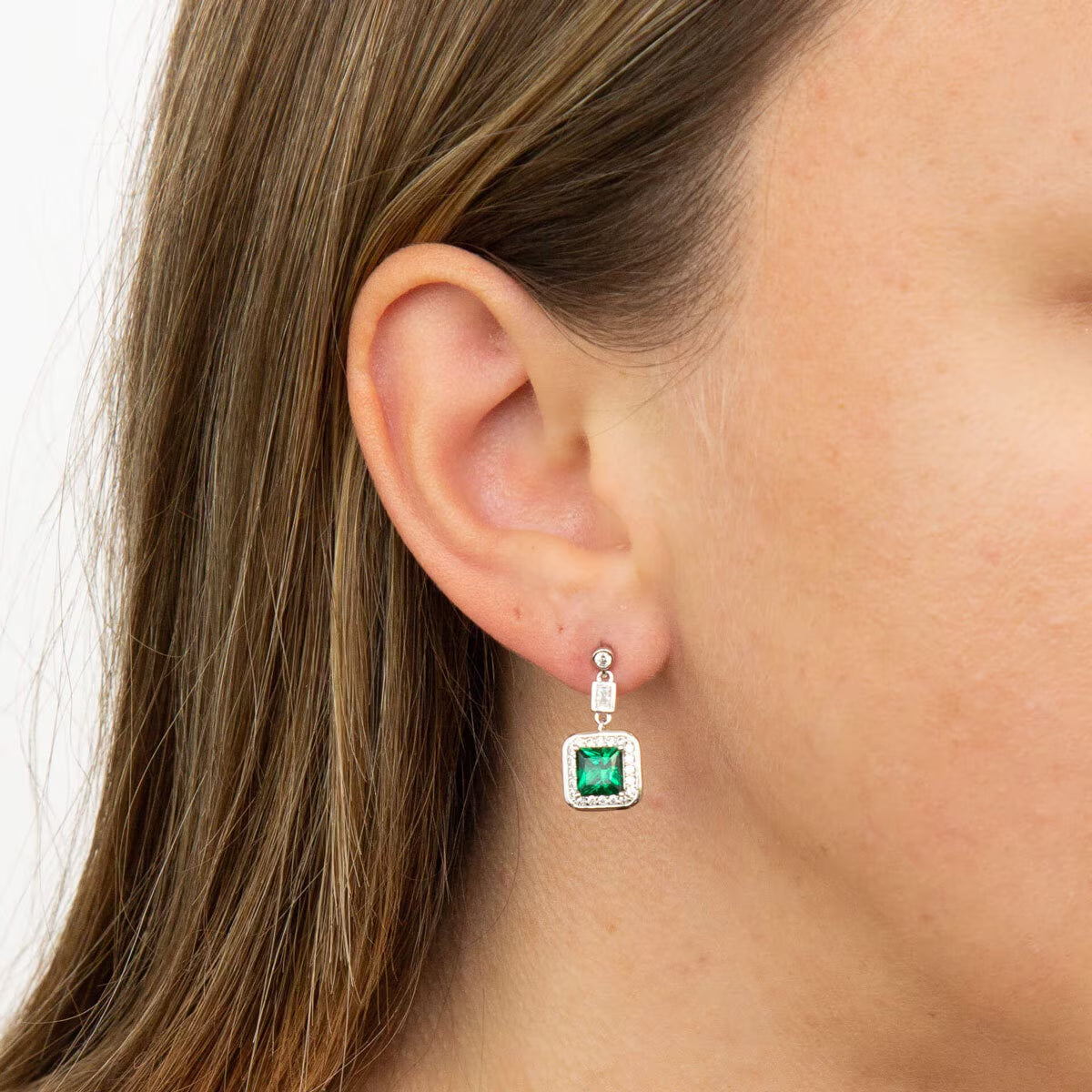 Sterling Silver Green Cubic Zirconia Art Deco Style Drop Earrings