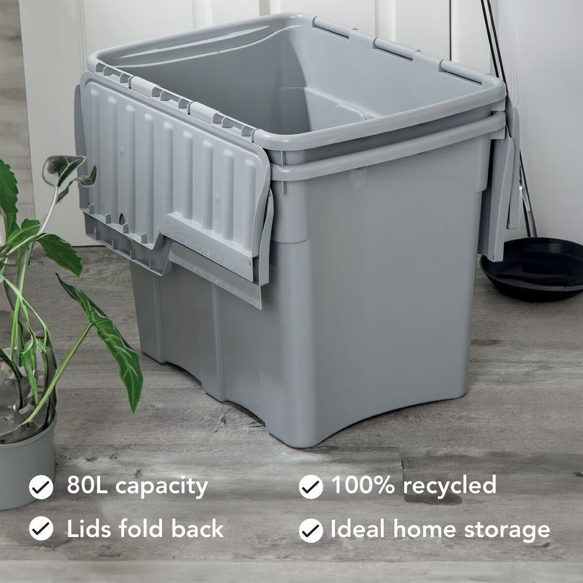 80 Litre Grey Croc Box & Lid - 2 Pack