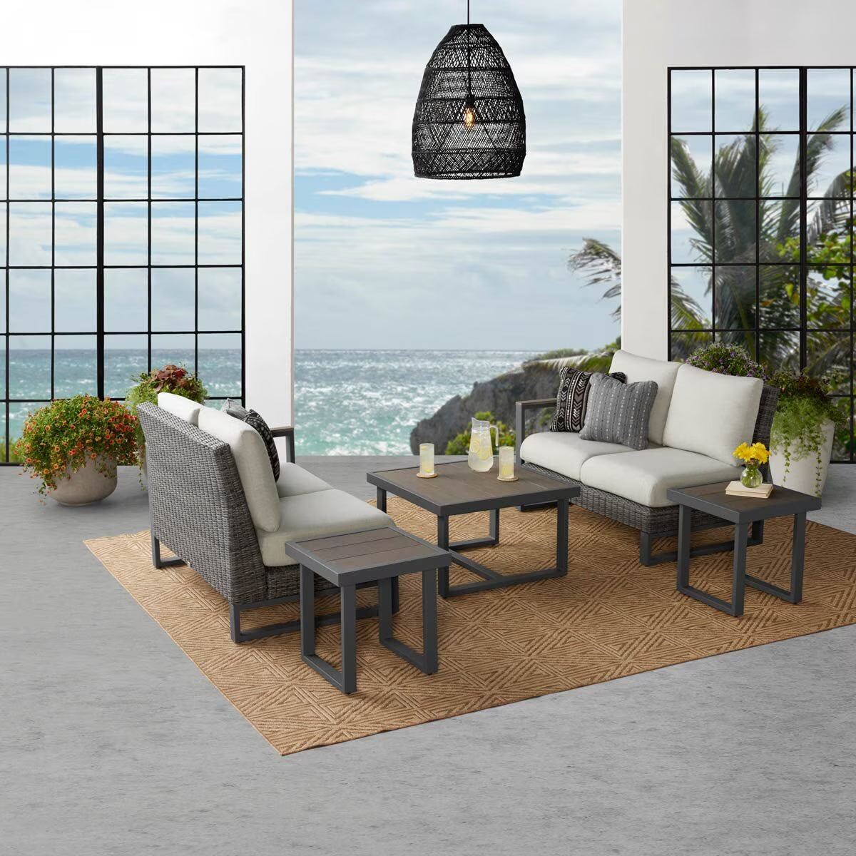 Maricopa 5 Piece Woven Sectional Modular Patio Set + Cover