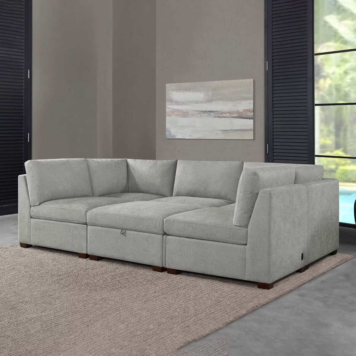 Rockford Grey 6 Piece Modular Fabric Sofa with Power Footrests