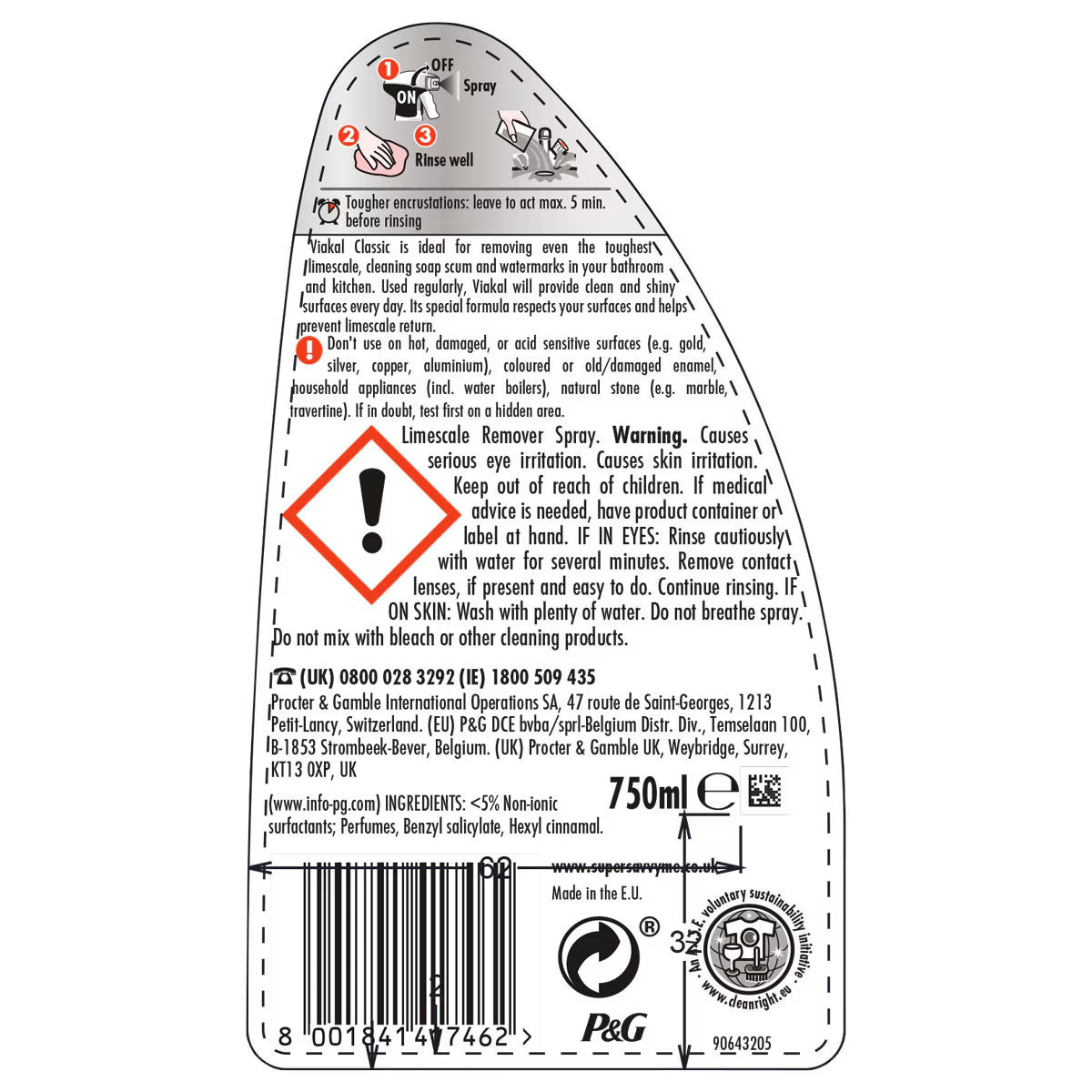 Limescale Removal Spray, 3 X 750Ml