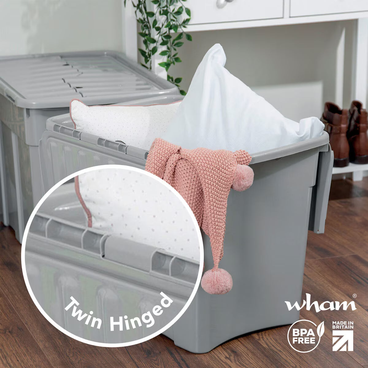 80 Litre Grey Croc Box & Lid - 2 Pack