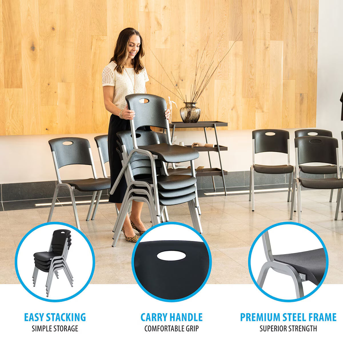 Black Stacking Chair, 14 Pack