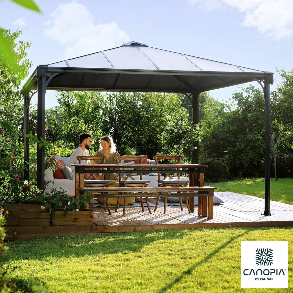 Palermo 11Ft 9" X 11Ft 9" (3.6 X 3.6M) Aluminium and Polycarbonate Gazebo