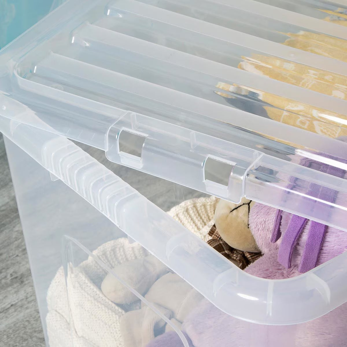 80L Crystal Clear Plastic Box and Lid - 3 Pack