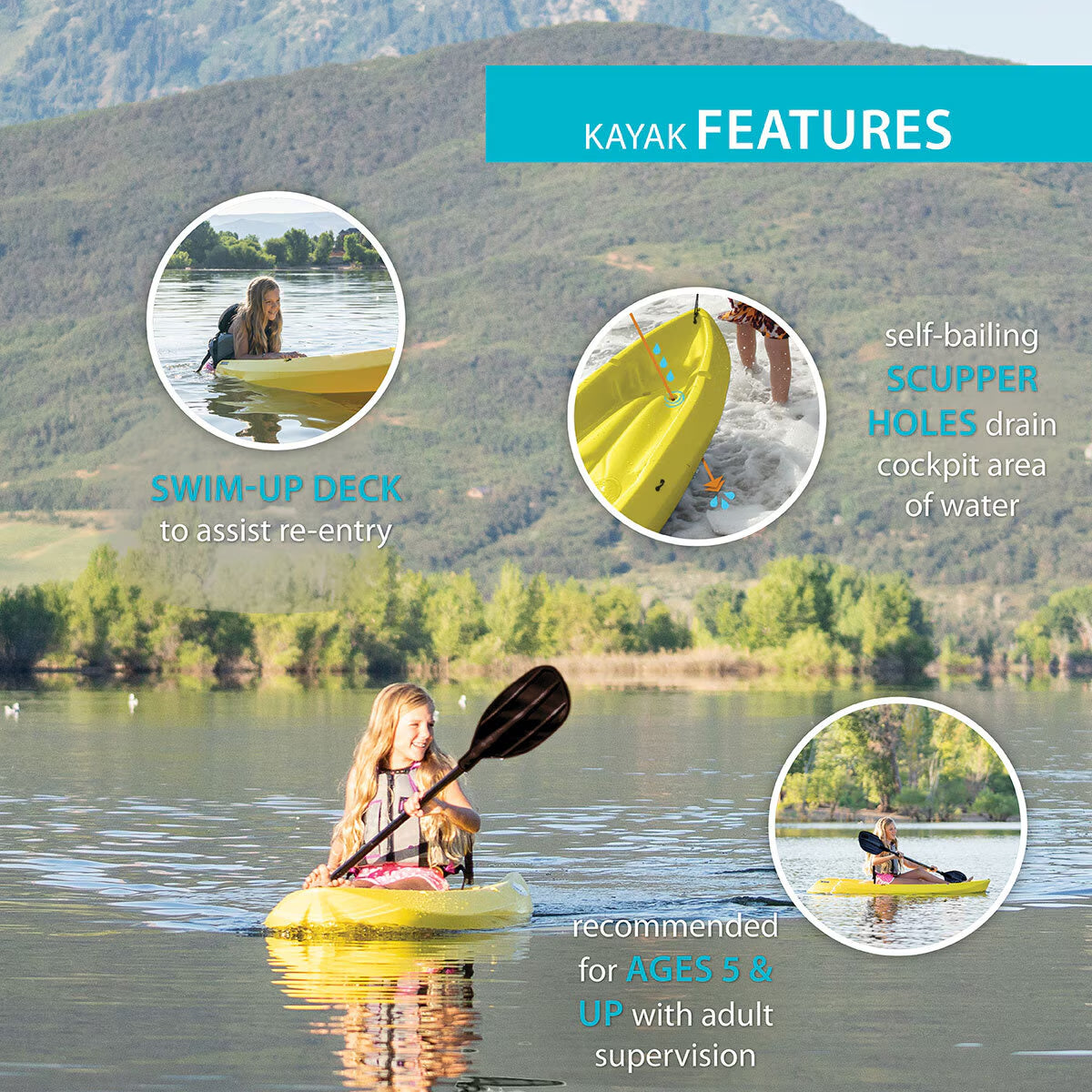 Wave 6Ft (180 Cm) Sit on Youth Kayak + Paddle