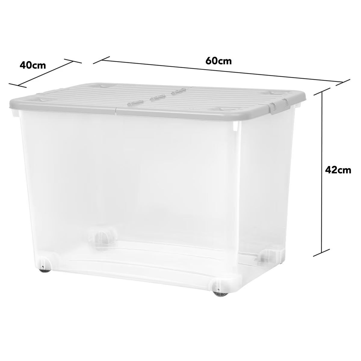 80 Litre Clear/Cool Grey Box with Wheels & Folding Lid - 3 Pack