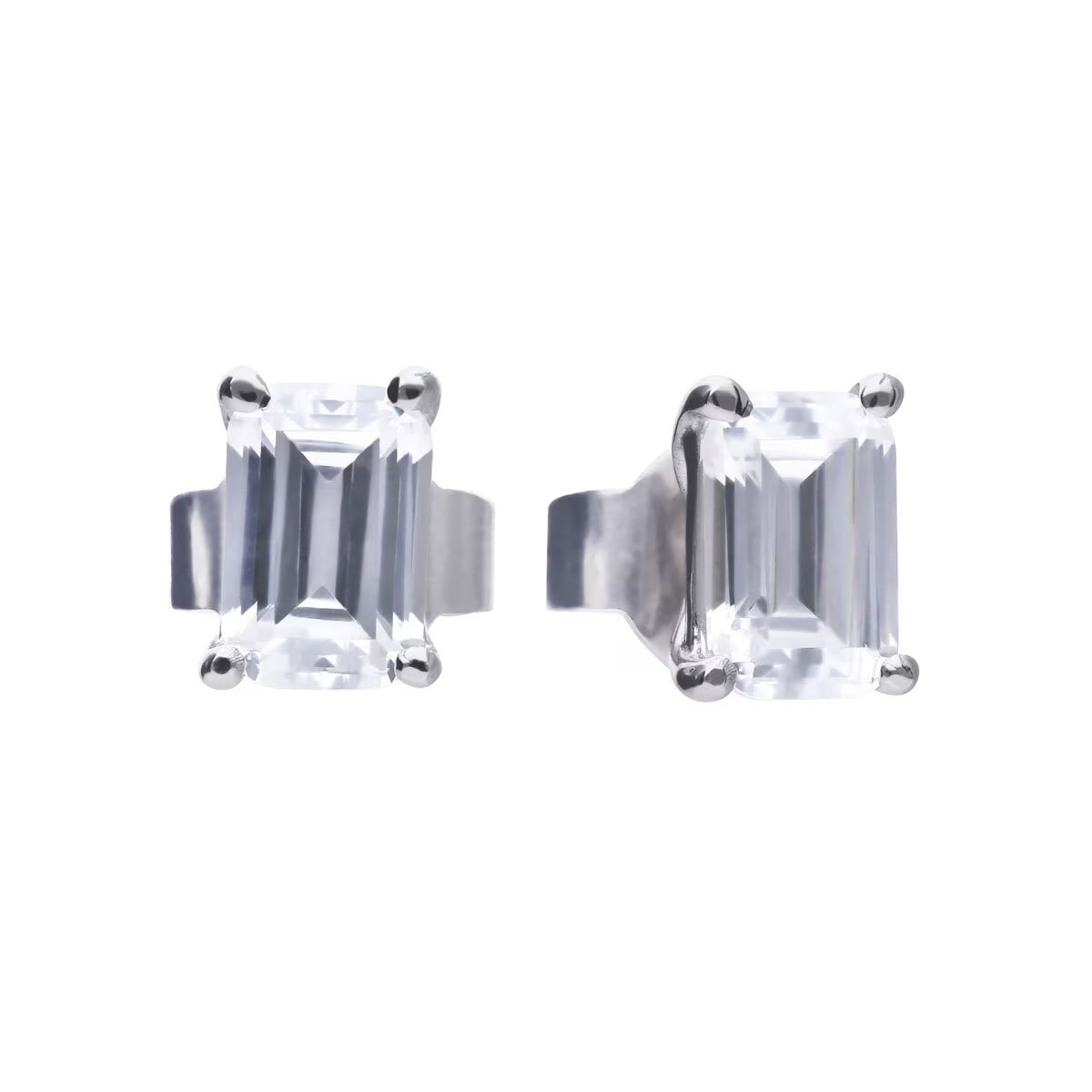 Sterling Silver Emerald Cut Cubic Zirconia Stud Earrings