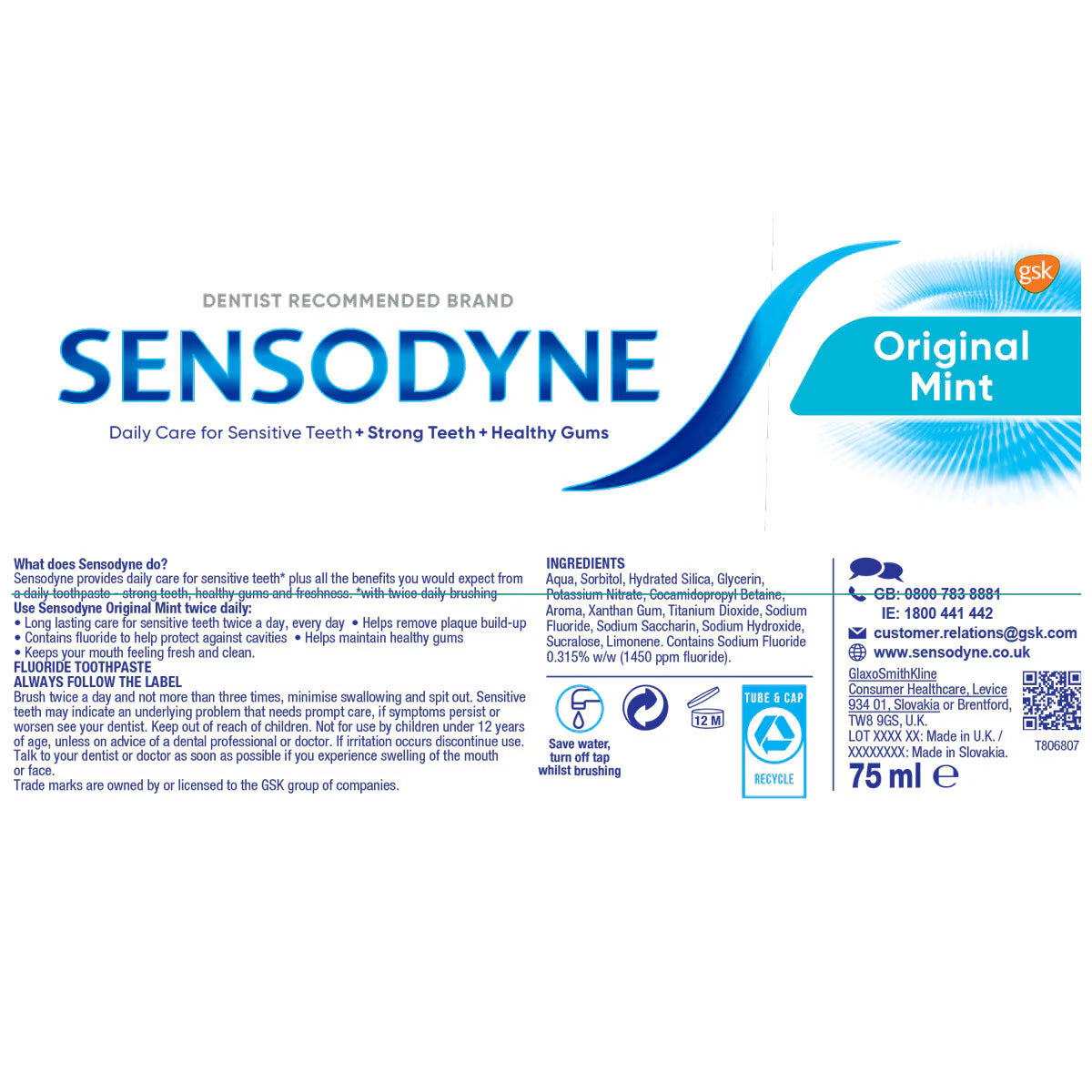 Daily Care Toothpaste, 6 X 75Ml
