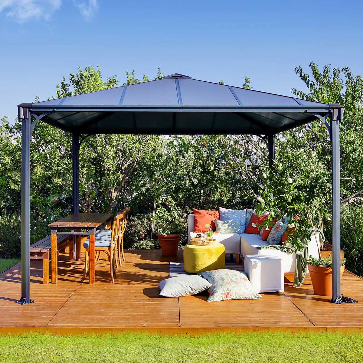 Palermo 11Ft 9" X 11Ft 9" (3.6 X 3.6M) Aluminium and Polycarbonate Gazebo