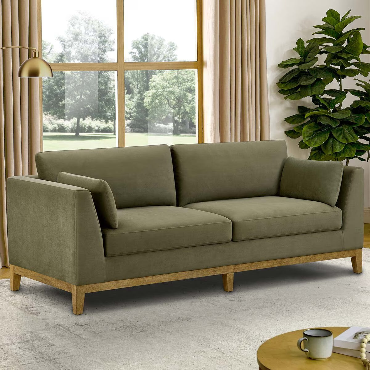 Mokena Green Fabric 2 Seater Sofa with Storage Seats