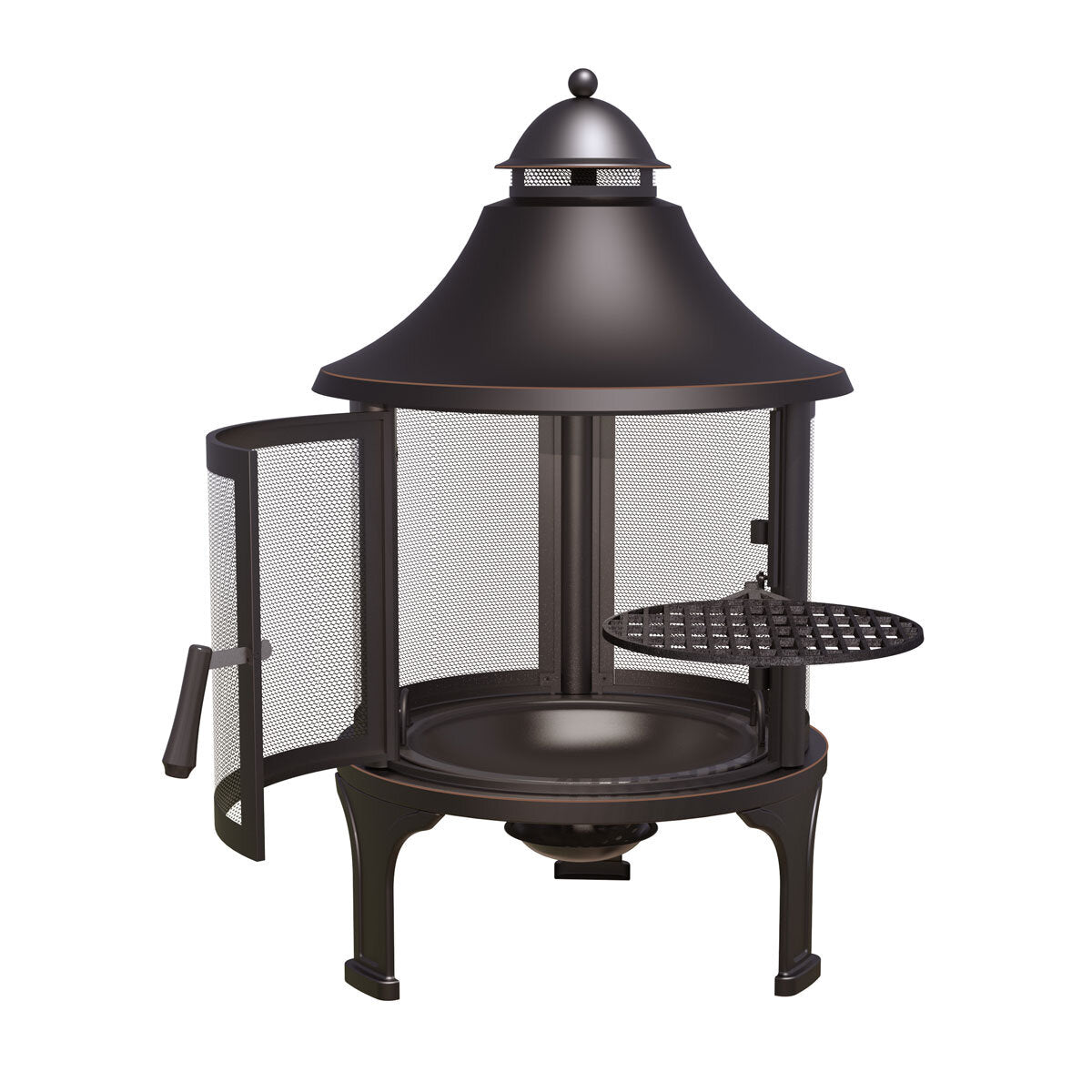 Elevated round Wood Burning Fire Pit with Swing Out Grill