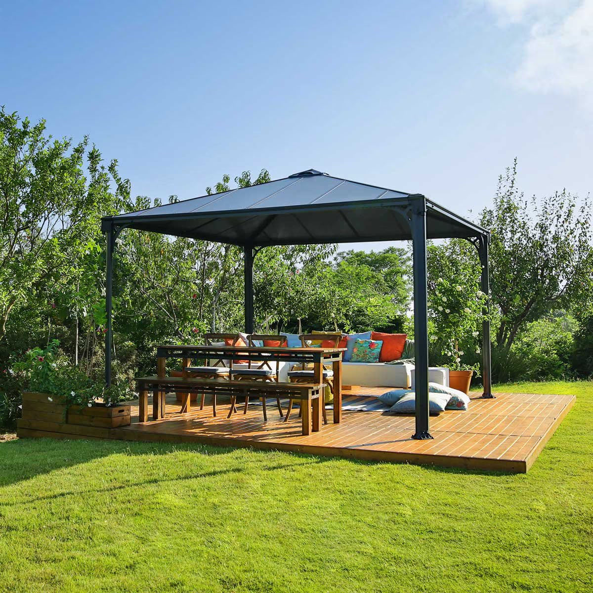 Palermo 11Ft 9" X 11Ft 9" (3.6 X 3.6M) Aluminium and Polycarbonate Gazebo