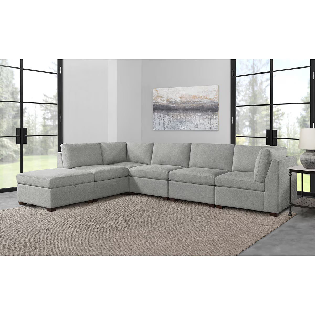 Rockford Grey 6 Piece Modular Fabric Sofa with Power Footrests