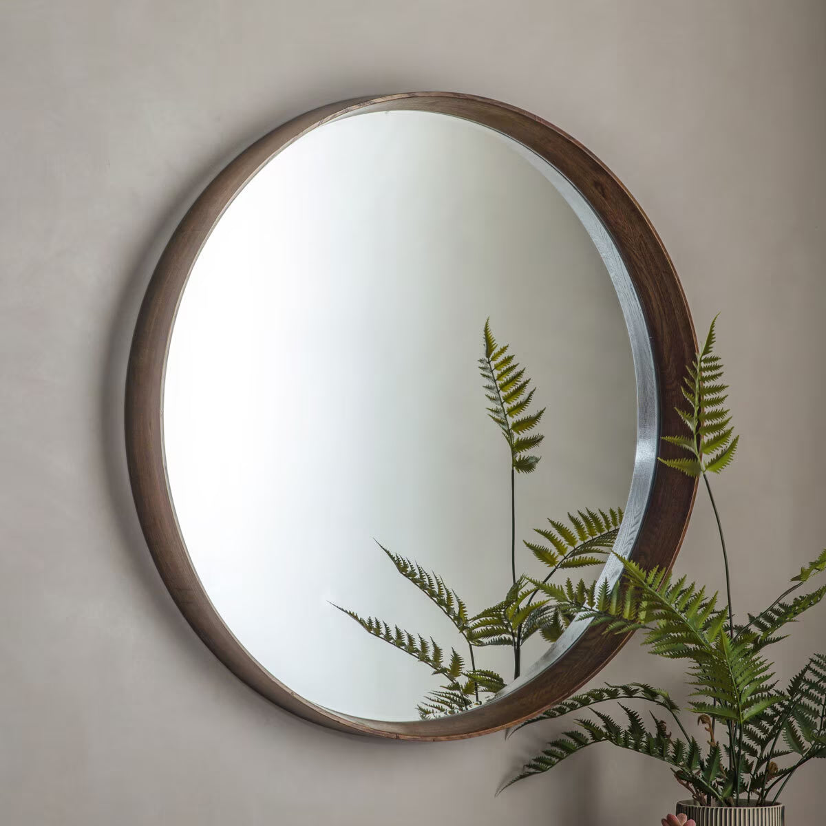 Keaton Walnut round Mirror, 100Cm