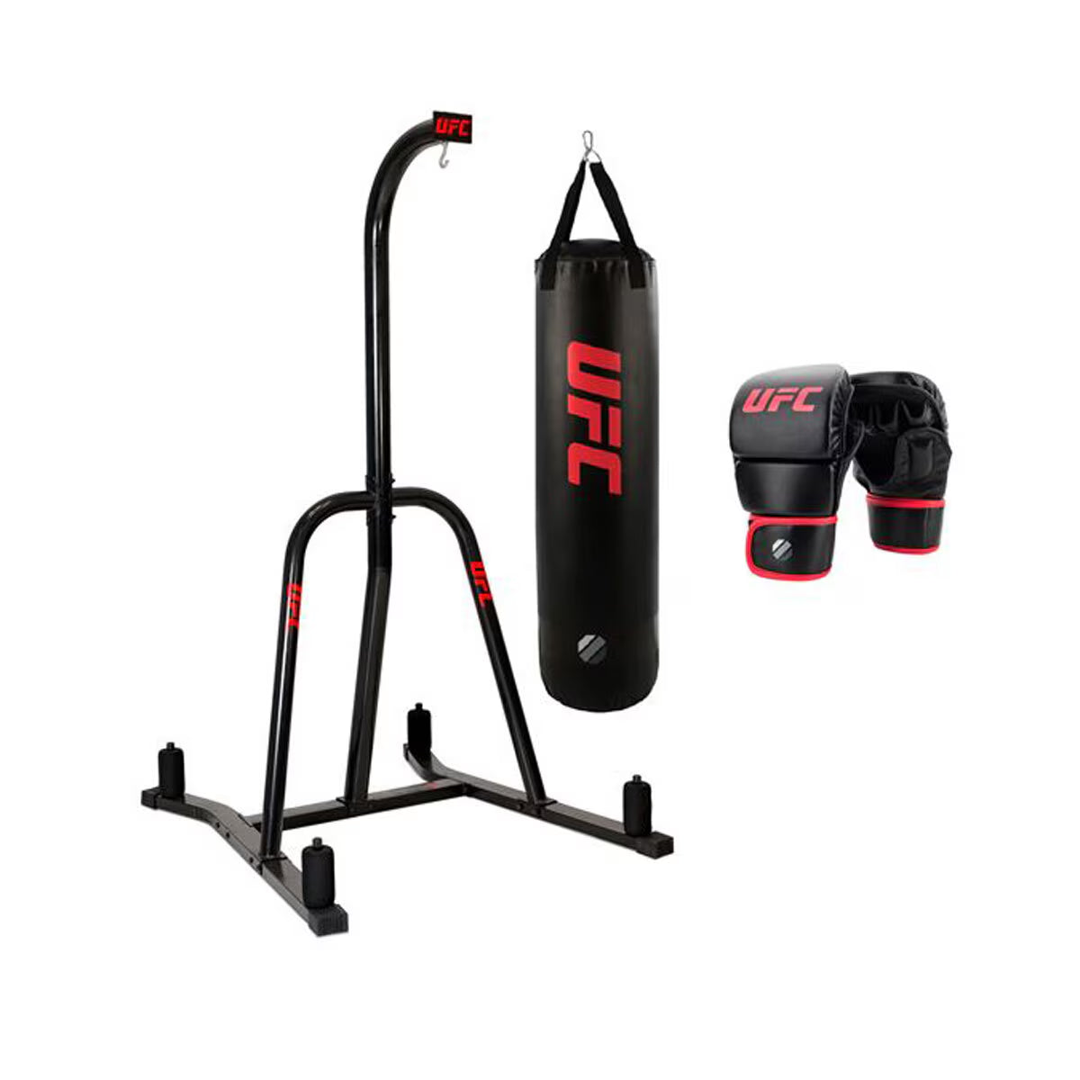 Single Station Bag Stand with MMA 25Kg Punch Bag and 8Oz Gloves in Large/Xl, in Black