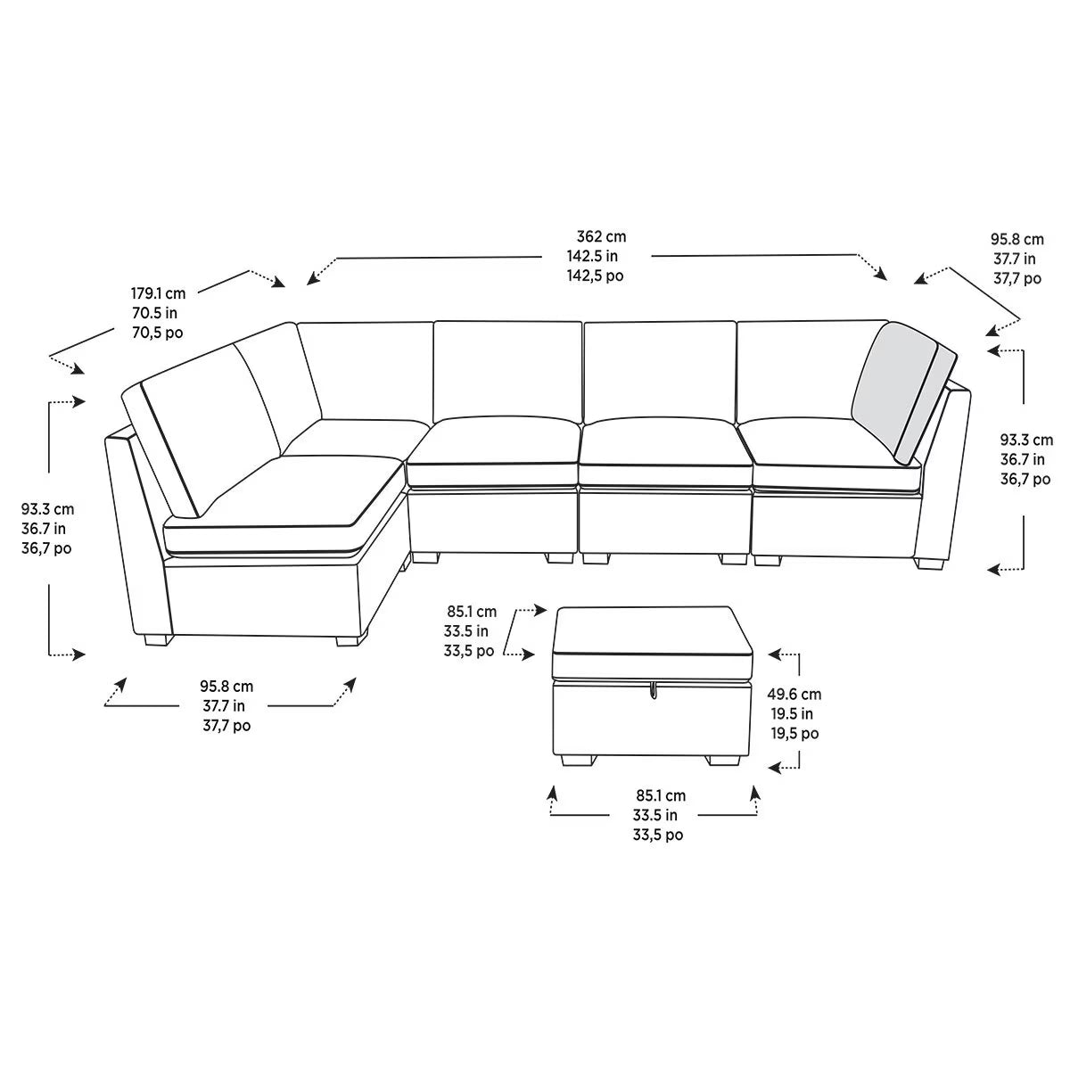 Rockford Grey 6 Piece Modular Fabric Sofa with Power Footrests