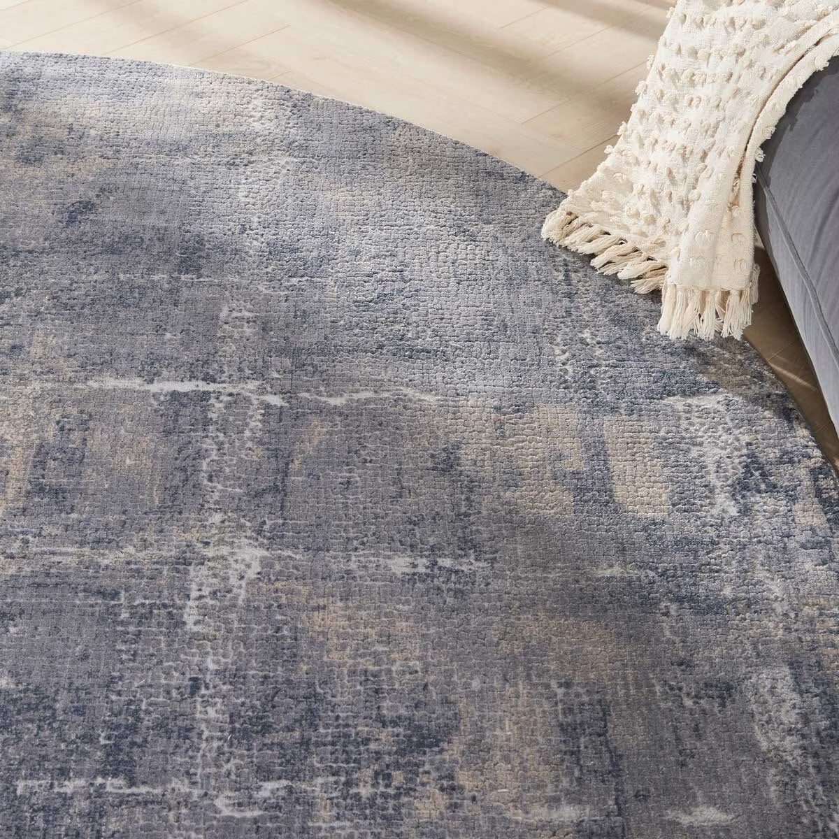 Rustic Textures Faded Blue Circle Rug, 160 Cm