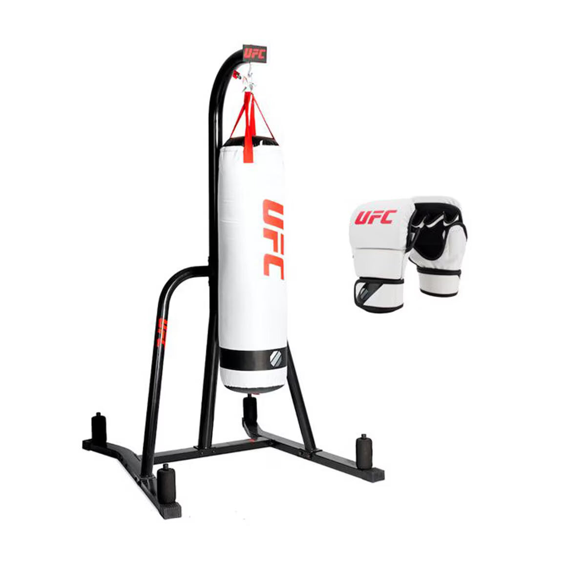 Single Station Bag Stand with MMA 25Kg Punch Bag and 8Oz Gloves in Large/Xl, in Black