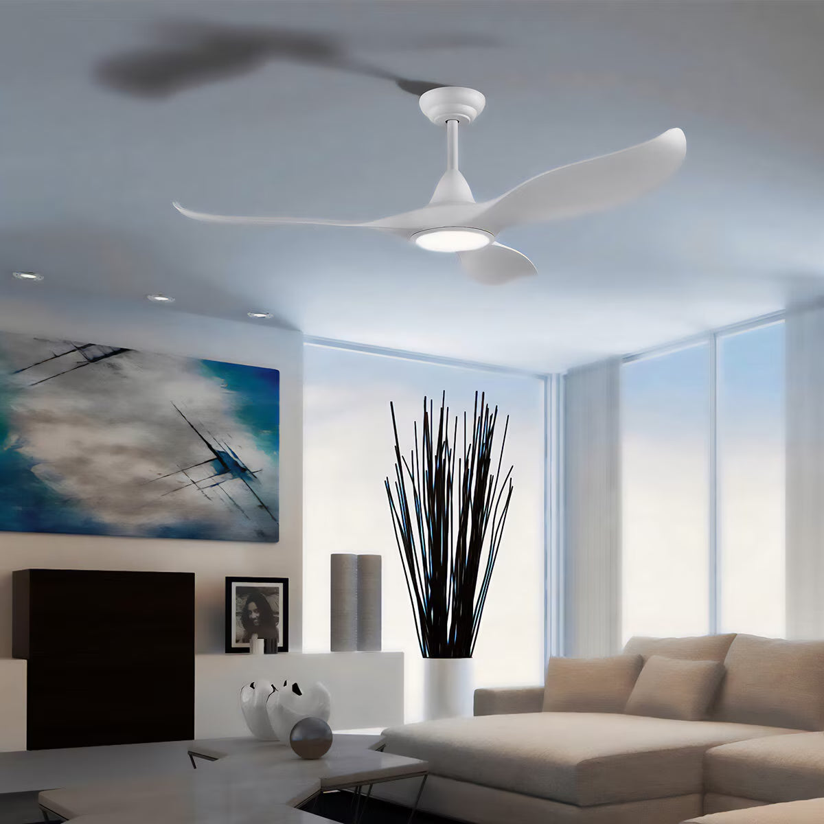 Cirali 3 Blade Ceiling Fan with DC Motor and LED Light in White