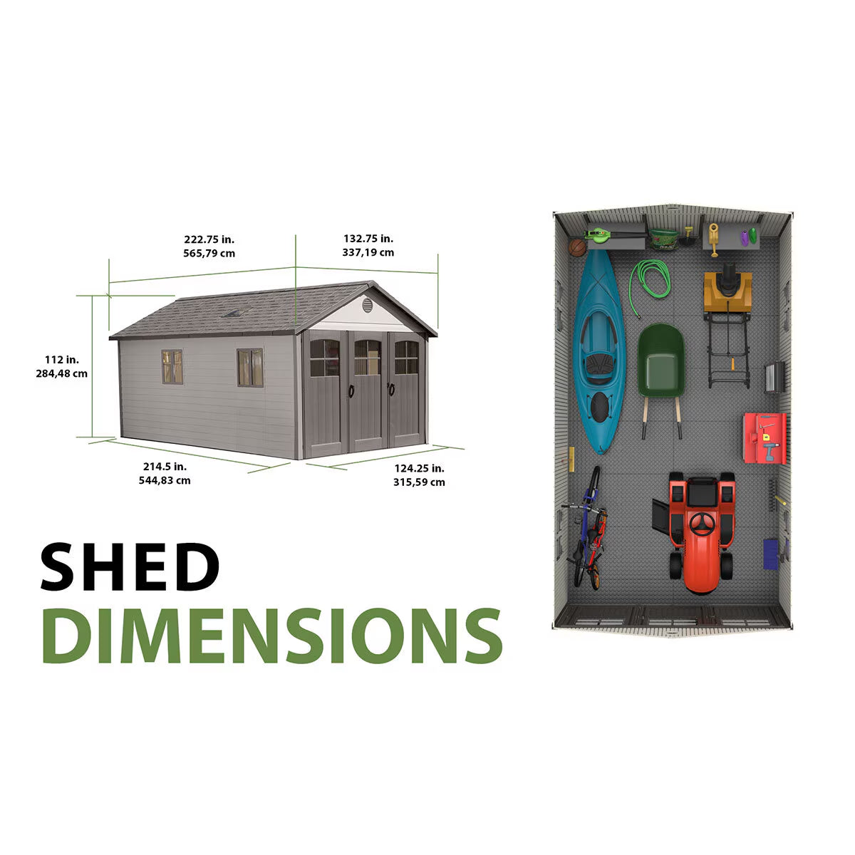 11Ft X 18Ft 6" (3.3 X 5.6M) Outdoor Storage Shed with Tri-Folding Door - Model 60236