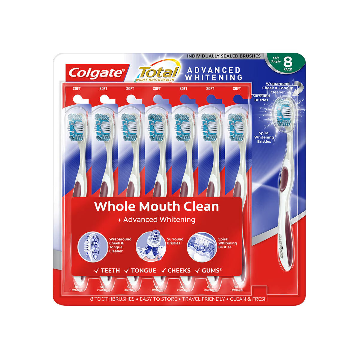 Total Advanced Whitening Medium Toothbrush, 8 Pack