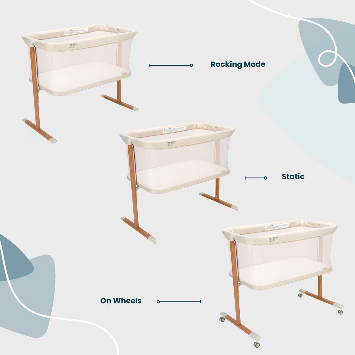 Zizee Breathable Rocking Crib, Walnut & Ecru