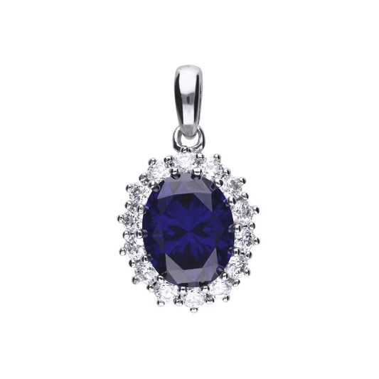 Sterling Silver Blue Cubic Zirconia Oval Pendant with Surround