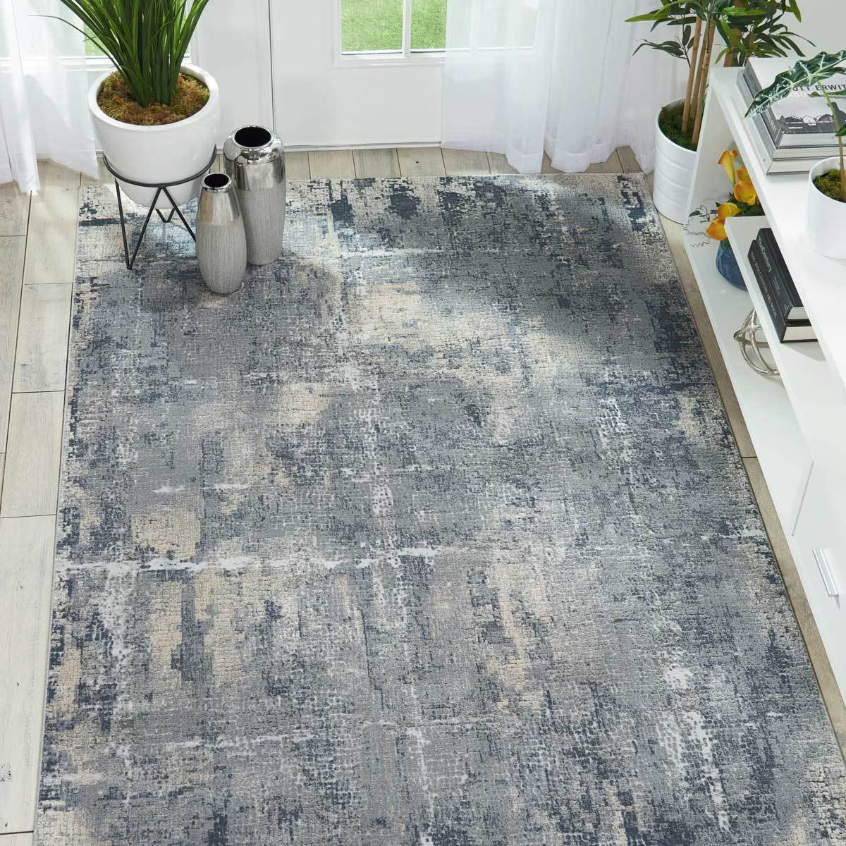 Rustic Textures Faded Blue Rug, 160 X 221 Cm