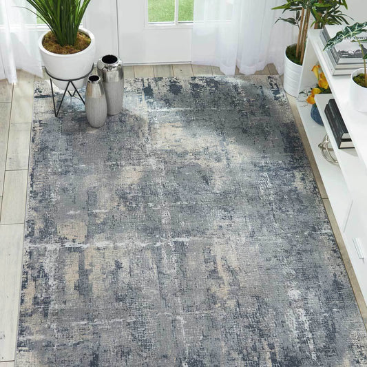 Rustic Textures Faded Blue Rug, 160 X 221 Cm