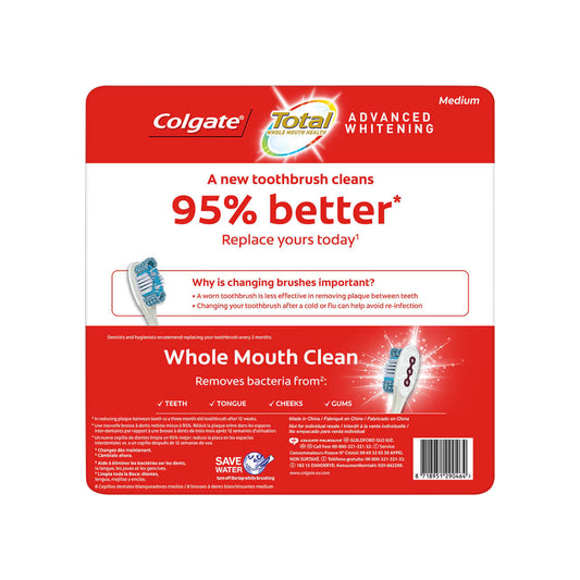 Total Advanced Whitening Medium Toothbrush, 8 Pack