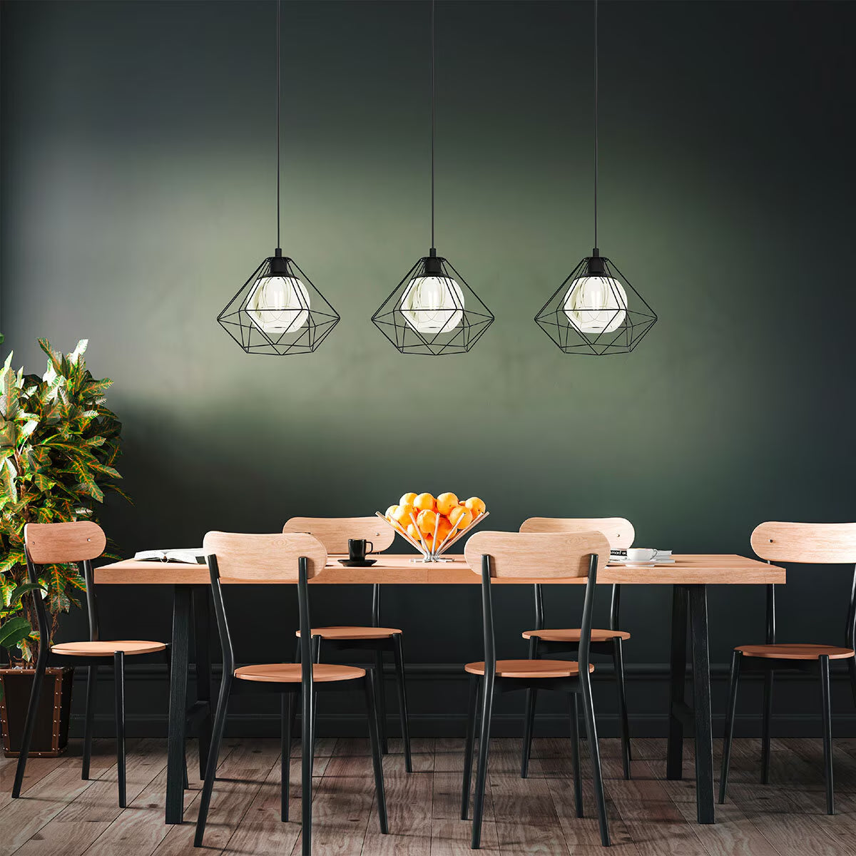 Vernham 3 Light Black Geometric Steel Pendant