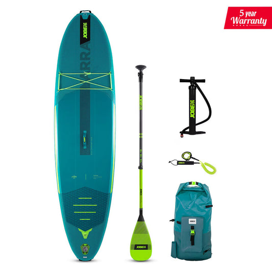 Aero Yarra 10.6Ft (3.2M) SUP Board Package Teal with Fiberglass Paddle Lime