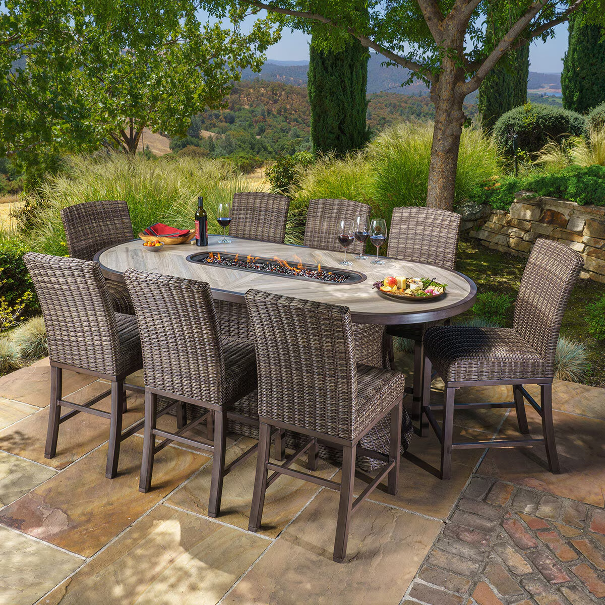 Orvell 9 Piece Wicker High Dining Fire Set