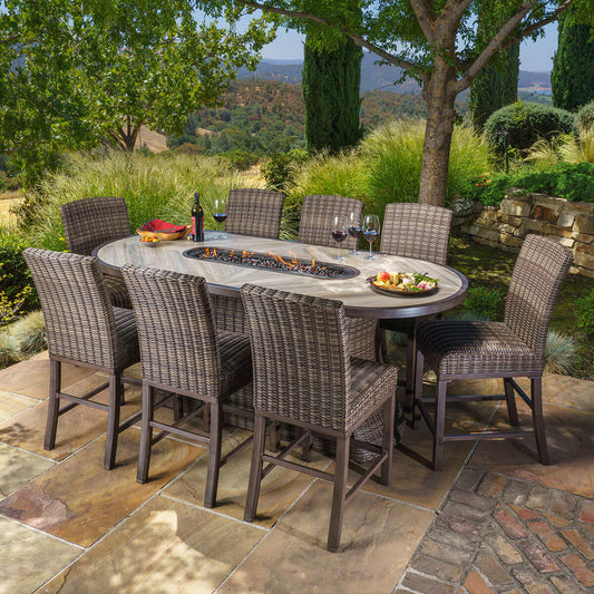 Orvell 9 Piece Wicker High Dining Fire Set