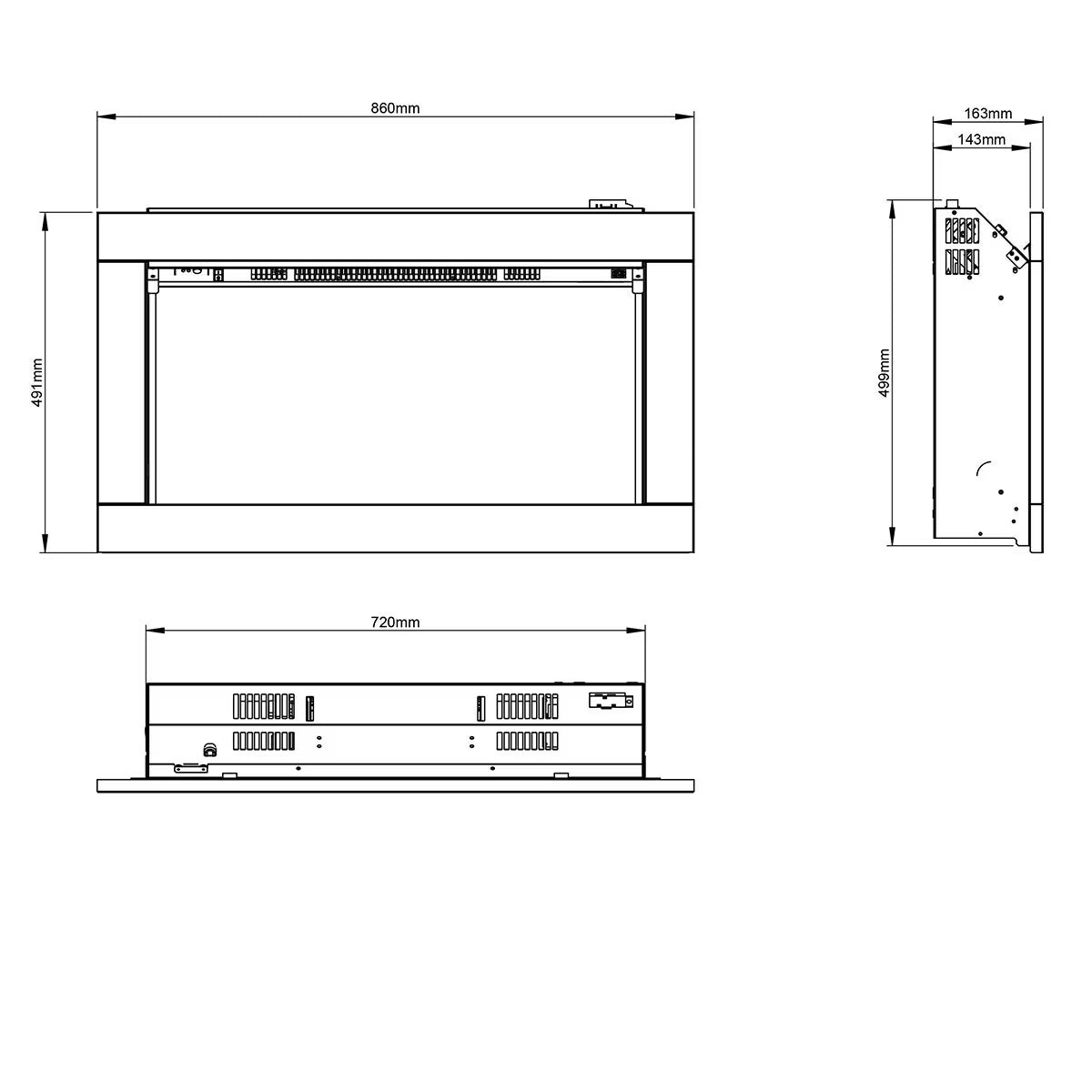 Avella Wall Mounted Inset Electric Fire in Black, 2Kw