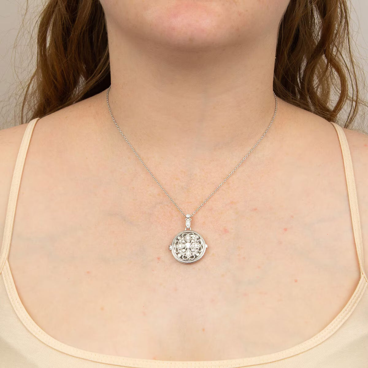 Sterling Silver round Medallion Filigree Locket