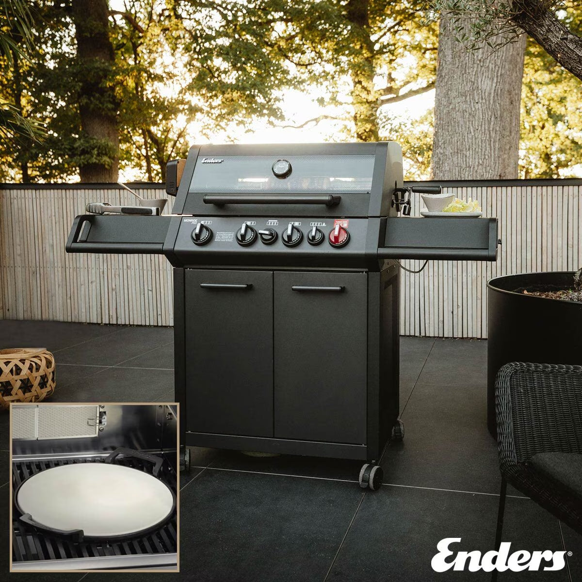 Monroe 4 Burner Stainless Steel Gas Barbecue + Pizza Stone + Cover