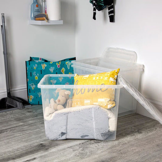 80L Crystal Clear Plastic Box and Lid - 3 Pack