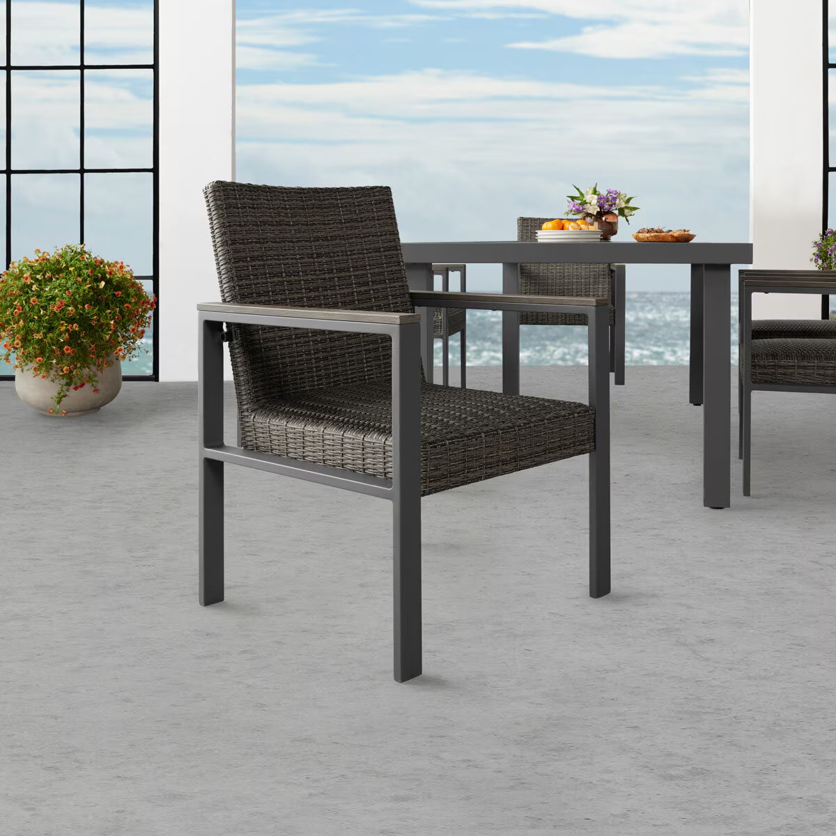 Maricopa 7 Piece Woven Dining Set with Padded Seats + Cover