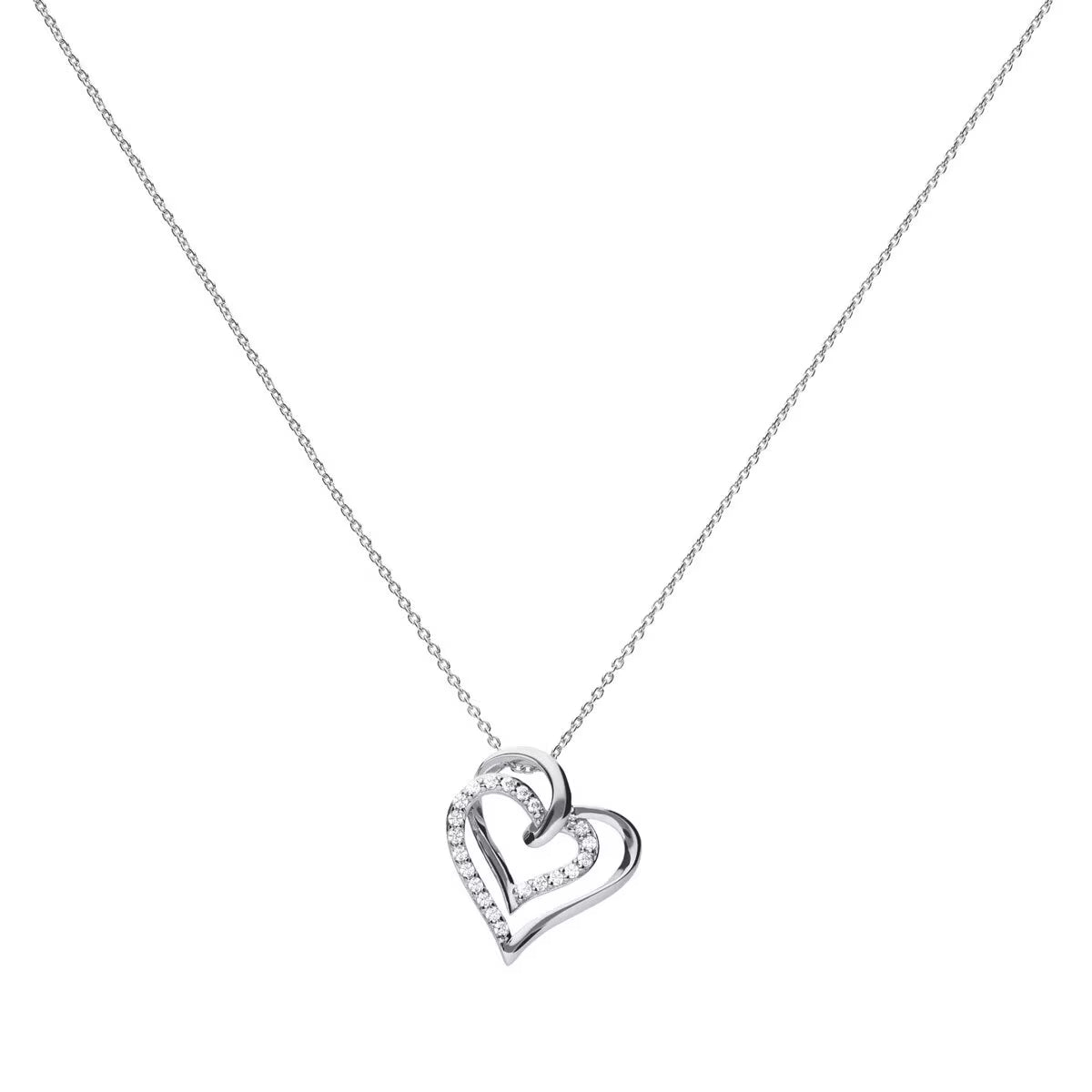 Sterling Silver Cubic Zirconia Overlaid Hearts Necklace