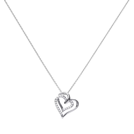 Sterling Silver Cubic Zirconia Overlaid Hearts Necklace