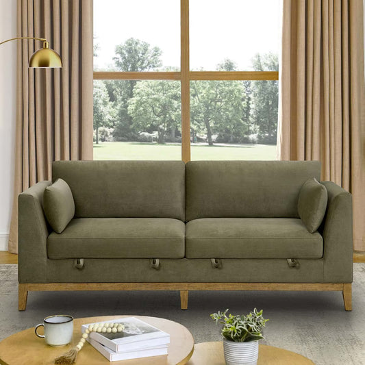 Mokena Green Fabric 2 Seater Sofa with Storage Seats