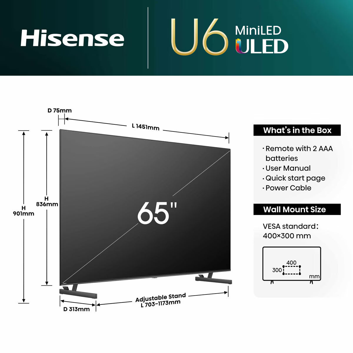 65U6NQTUK 65 Inch Mini-Led Freely Smart TV