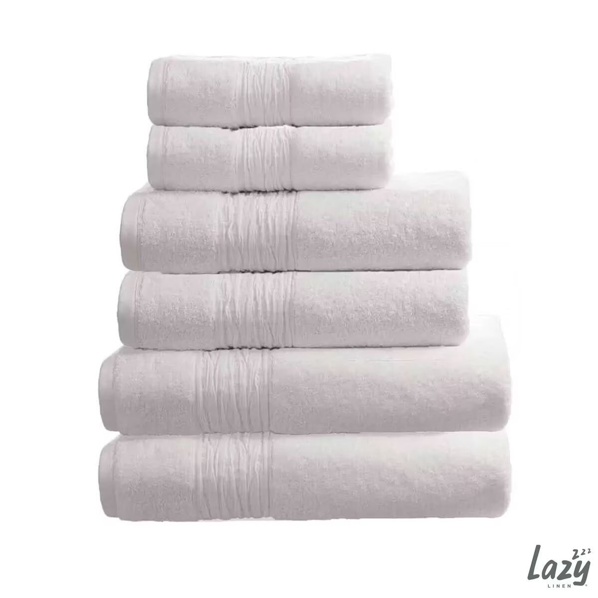 6 Piece Bundle 2X Hand Towels, 2X Bath Towels & 2X Bath Sheets, in White